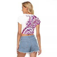 Aloha Hawaii Tapa Raglan Cropped T Shirt Vibrant Fuchsia Hawaiian Ipu - Polynesian Pride