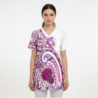 Aloha Hawaii Tapa Scrub Top Vibrant Fuchsia Hawaiian Ipu - Polynesian Pride