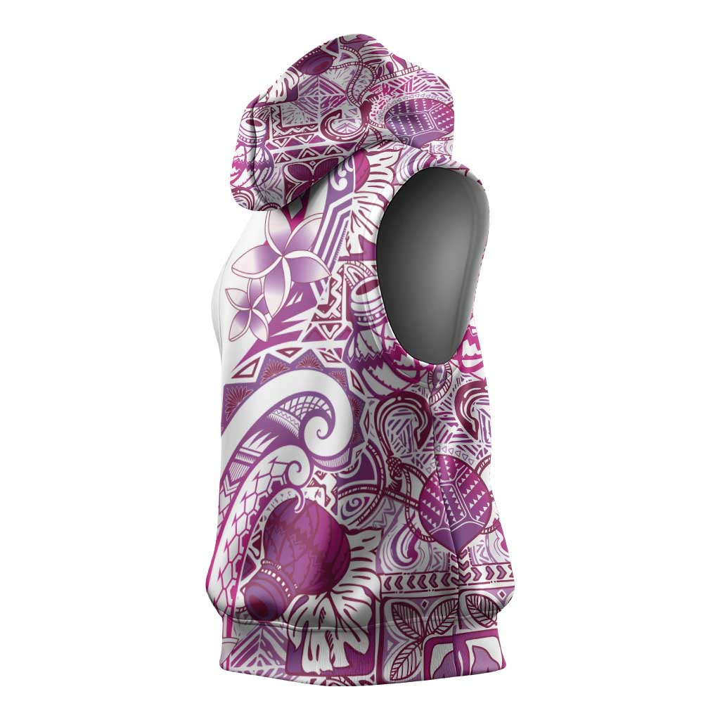 Aloha Hawaii Tapa Sleeveless Hoodie Vibrant Fuchsia Hawaiian Ipu - Polynesian Pride