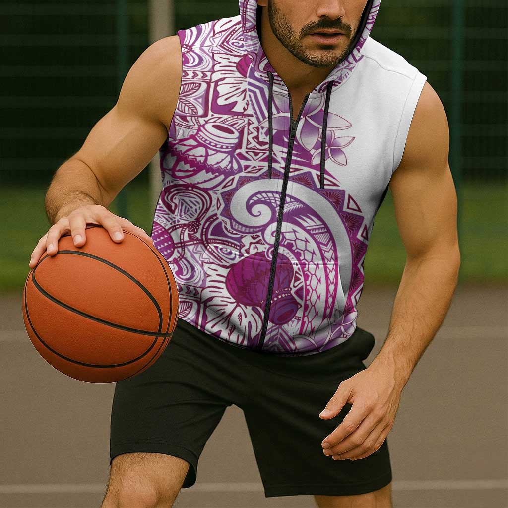 Aloha Hawaii Tapa Sleeveless Zip Hoodie Vibrant Fuchsia Hawaiian Ipu LT7