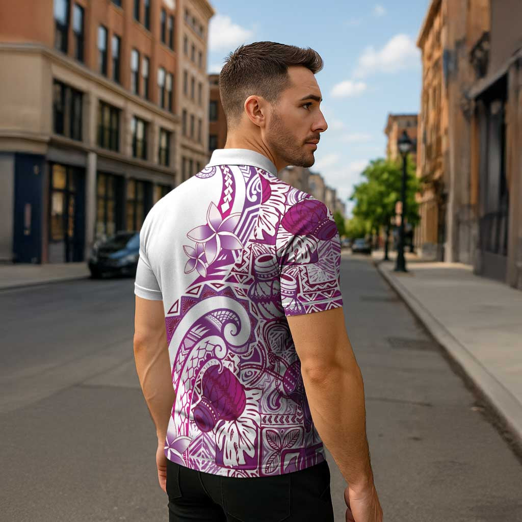 Aloha Hawaii Tapa Zipper Polo Shirt Vibrant Fuchsia Hawaiian Ipu - Polynesian Pride