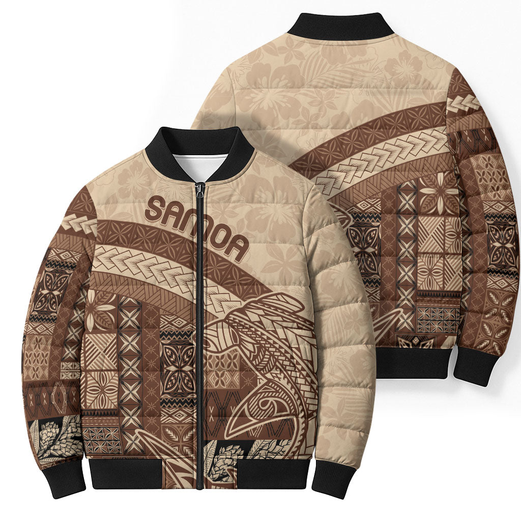 Samoa Mamanu Siapo Mocha Bomber Puffer Jacket Tatau Malie