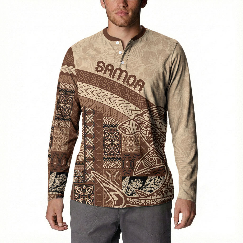 Samoa Mamanu Siapo Mocha Button Sweatshirt Tatau Malie