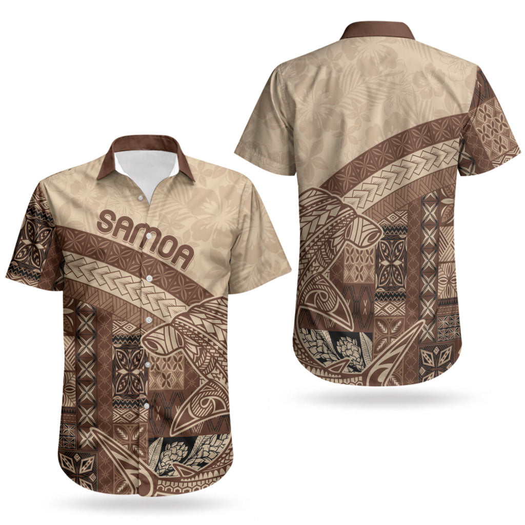 Samoa Mamanu Siapo Mocha Couples Matching Long Sleeve Bodycon Dress and Hawaiian Shirt Tatau Malie