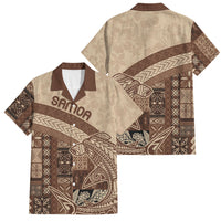 Samoa Mamanu Siapo Mocha Family Matching Off The Shoulder Long Sleeve Dress and Hawaiian Shirt Tatau Malie
