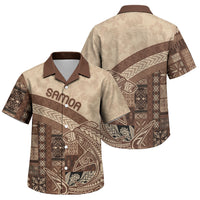 Samoa Mamanu Siapo Mocha Family Matching Off Shoulder Short Dress and Hawaiian Shirt Tatau Malie