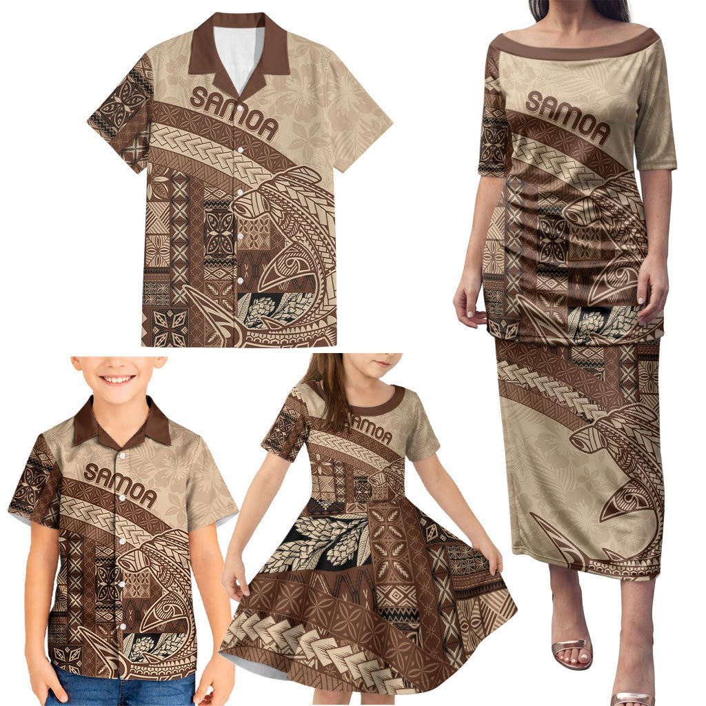 Samoa Mamanu Siapo Mocha Family Matching Puletasi and Hawaiian Shirt Tatau Malie