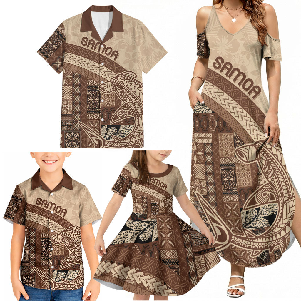 Samoa Mamanu Siapo Mocha Family Matching Summer Maxi Dress and Hawaiian Shirt Tatau Malie LT7 - Polynesian Pride