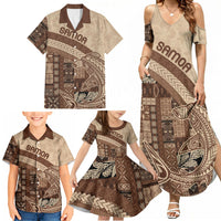 Samoa Mamanu Siapo Mocha Family Matching Summer Maxi Dress and Hawaiian Shirt Tatau Malie