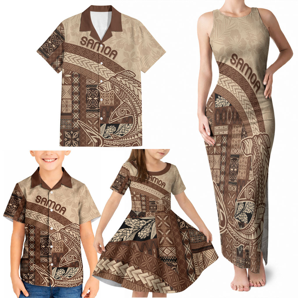 Samoa Mamanu Siapo Mocha Family Matching Tank Maxi Dress and Hawaiian Shirt Tatau Malie LT7 - Polynesian Pride