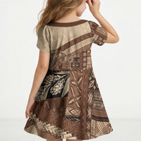 Samoa Mamanu Siapo Mocha Kid Short Sleeve Dress Tatau Malie