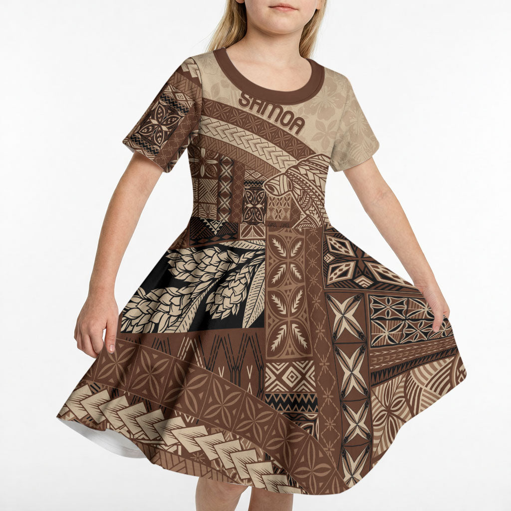 Samoa Mamanu Siapo Mocha Kid Short Sleeve Dress Tatau Malie