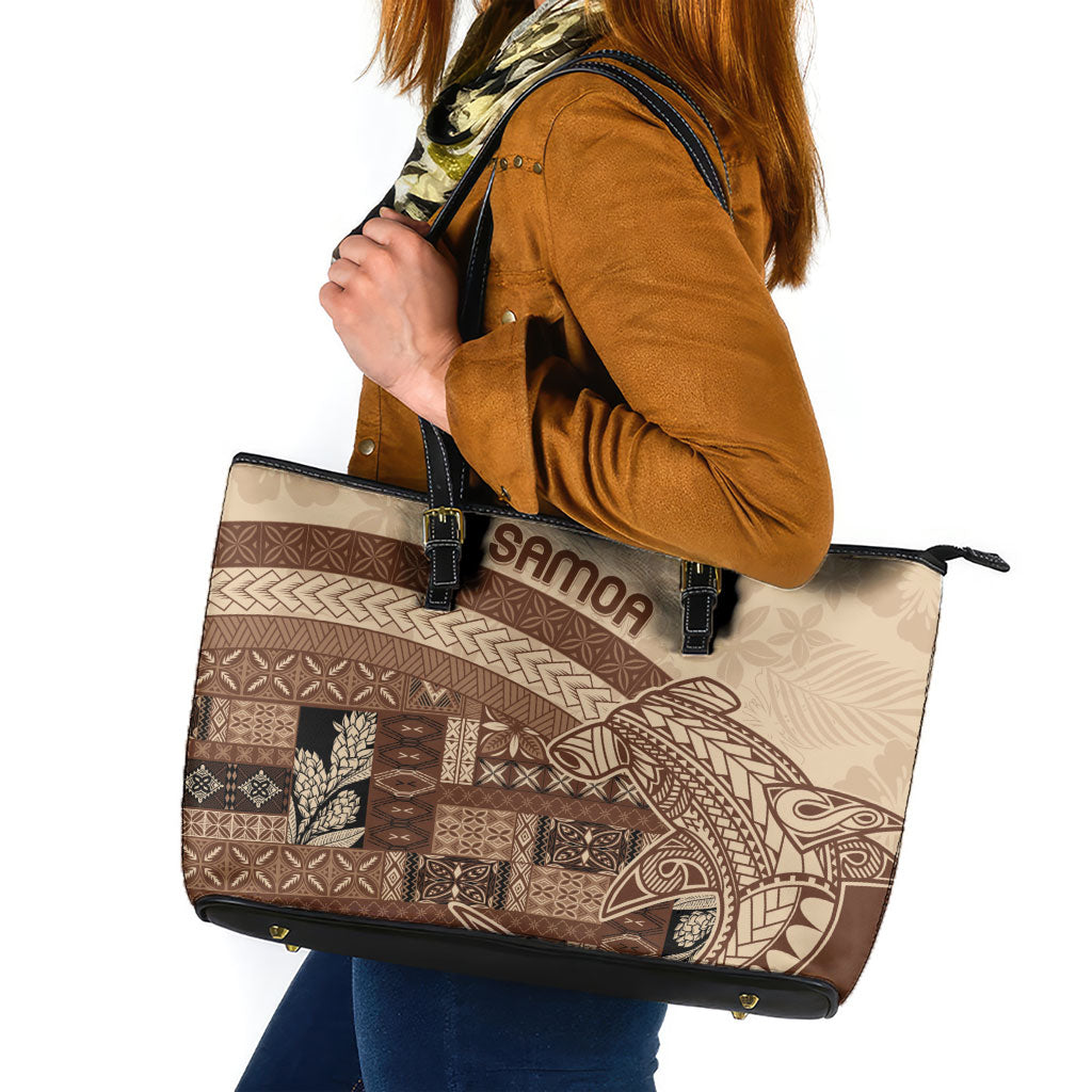 Samoa Mamanu Siapo Mocha Leather Tote Bag Tatau Malie