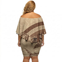 Samoa Mamanu Siapo Mocha Off Shoulder Short Dress Tatau Malie