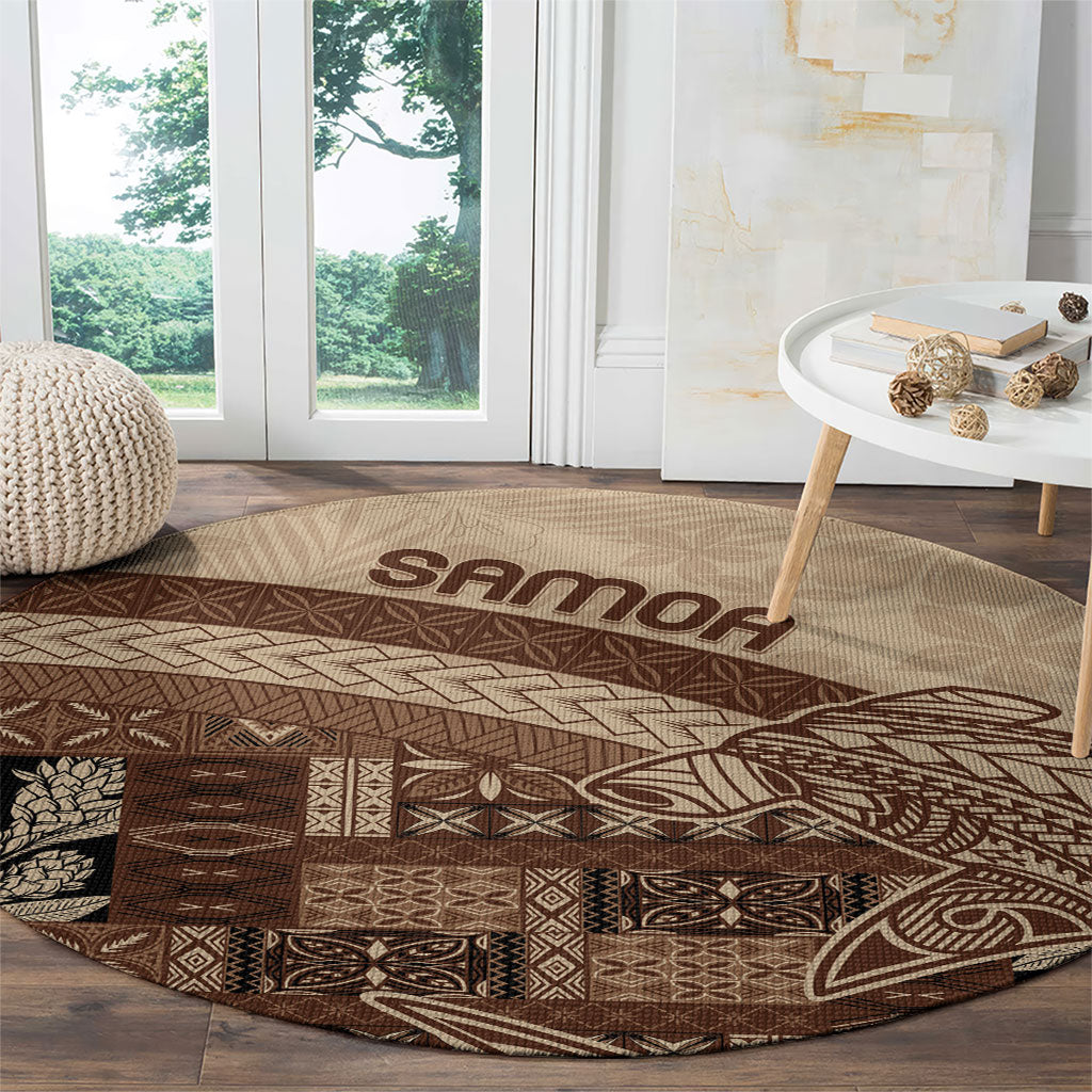 Samoa Mamanu Siapo Mocha Round Carpet Tatau Malie