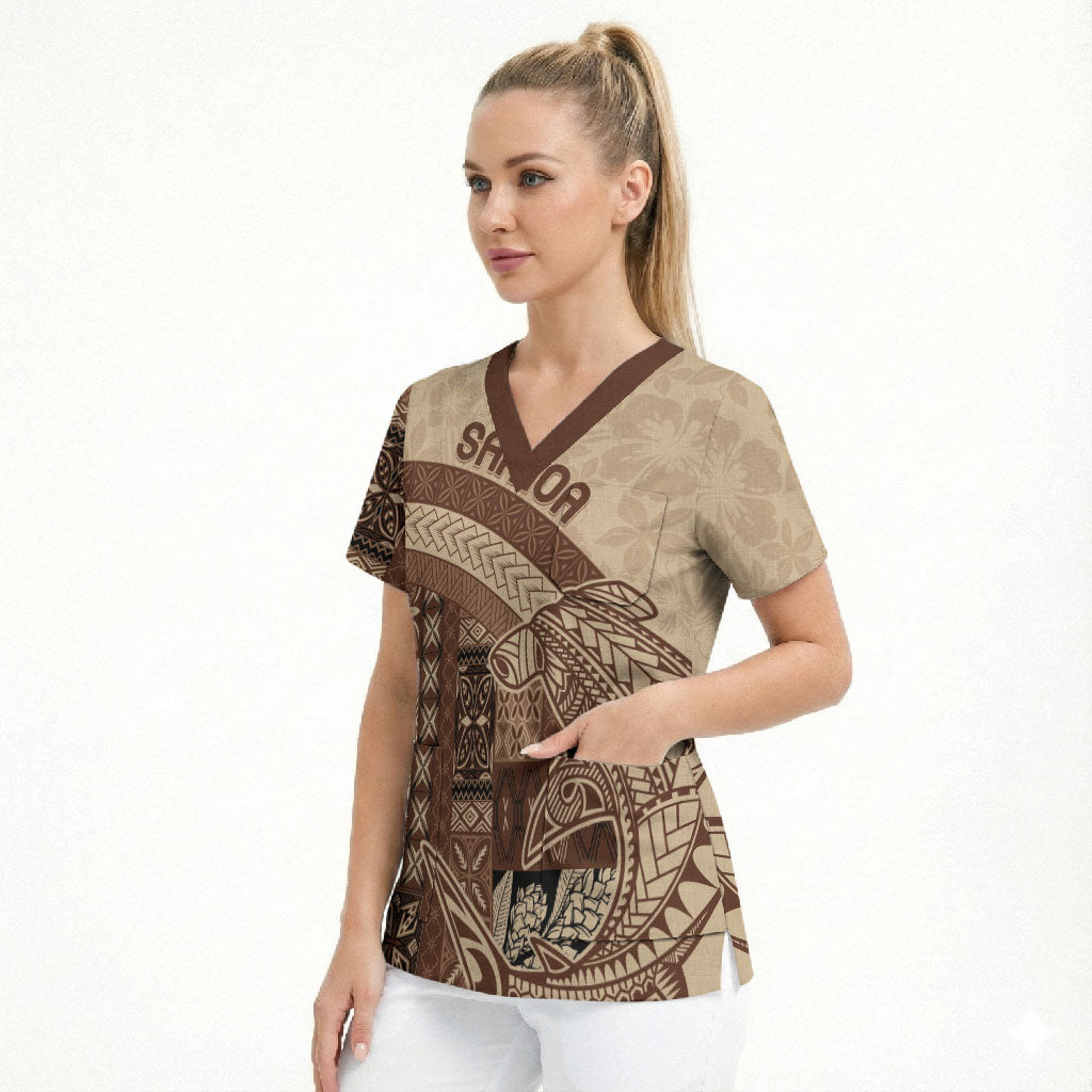 Samoa Mamanu Siapo Mocha Scrub Top Tatau Malie