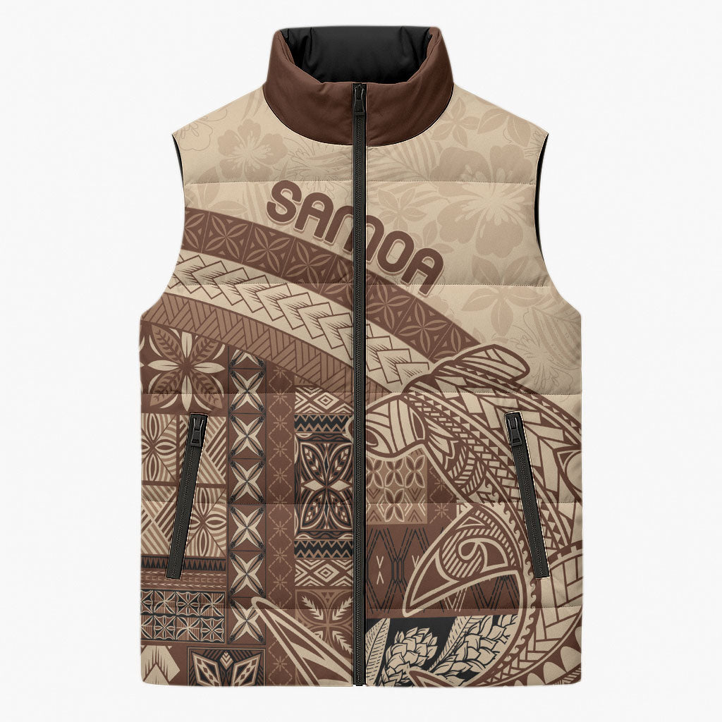 Samoa Mamanu Siapo Mocha Sleeveless Puffer Jacket Tatau Malie LT7 Unisex Beige - Polynesian Pride