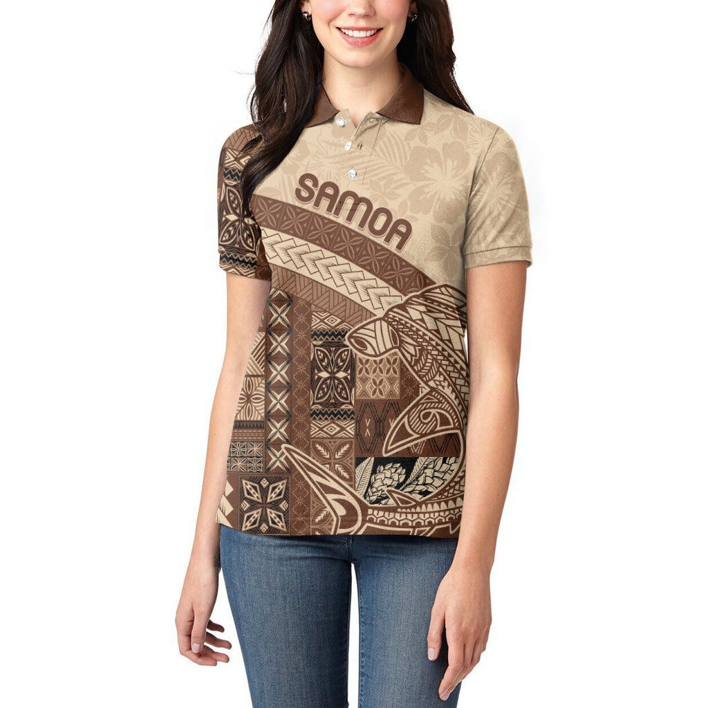 Samoa Mamanu Siapo Mocha Women Polo Shirt Tatau Malie