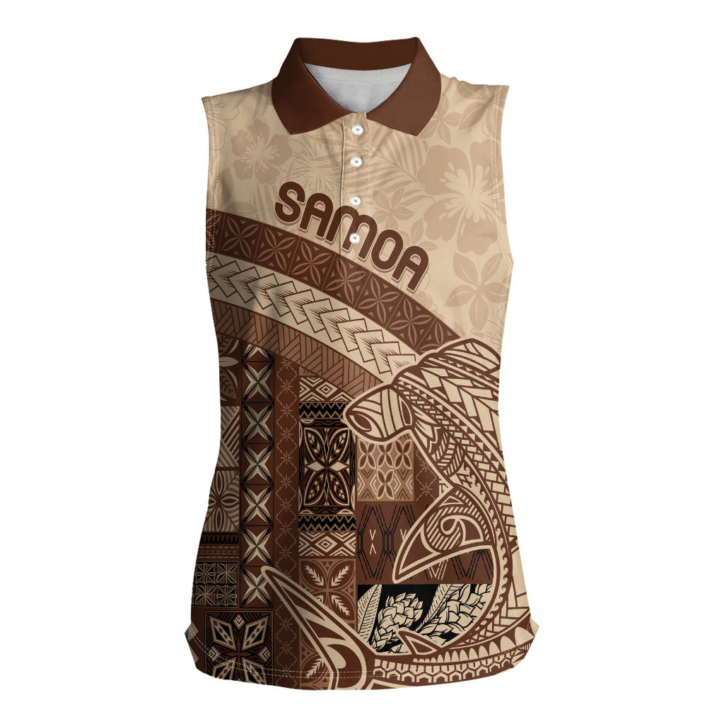 Samoa Mamanu Siapo Mocha Women Sleeveless Polo Shirt Tatau Malie LT7 Female Beige - Polynesian Pride
