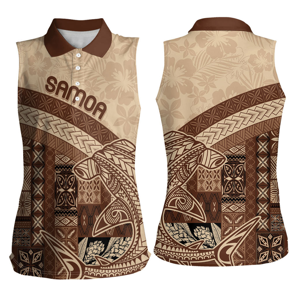 Samoa Mamanu Siapo Mocha Women Sleeveless Polo Shirt Tatau Malie