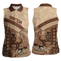 Samoa Mamanu Siapo Mocha Women Sleeveless Polo Shirt Tatau Malie