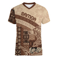 Samoa Mamanu Siapo Mocha Women V-Neck T-Shirt Tatau Malie