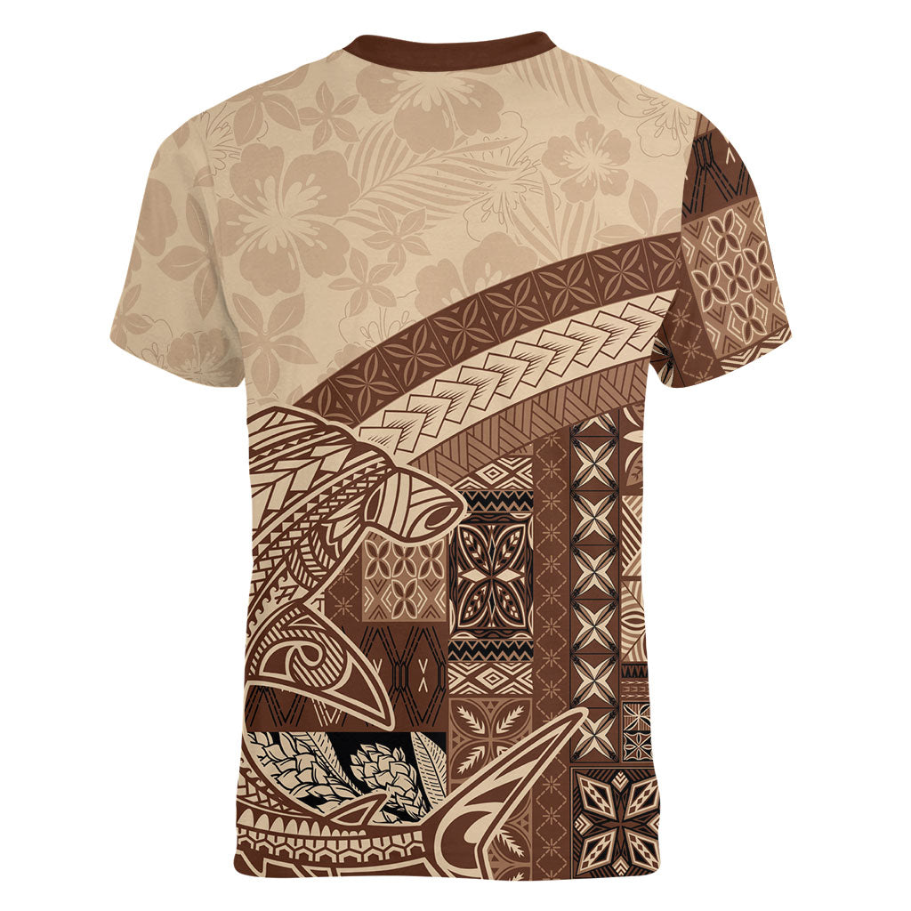 Samoa Mamanu Siapo Mocha Women V-Neck T-Shirt Tatau Malie