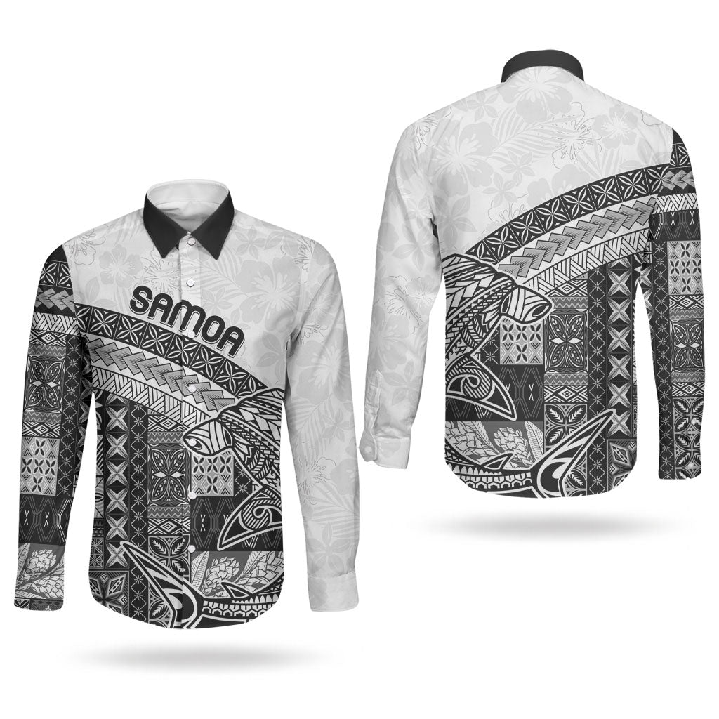 Samoa Mamanu Siapo Classic Black Couples Matching Off The Shoulder Long Sleeve Dress and Long Sleeve Button Shirt Tatau Malie