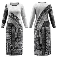 Samoa Mamanu Siapo Classic Black Family Matching Long Sleeve Bodycon Dress and Hawaiian Shirt Tatau Malie