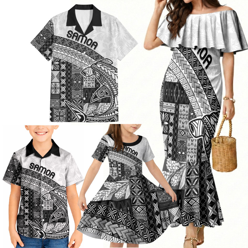 Samoa Mamanu Siapo Classic Black Family Matching Mermaid Dress and Hawaiian Shirt Tatau Malie