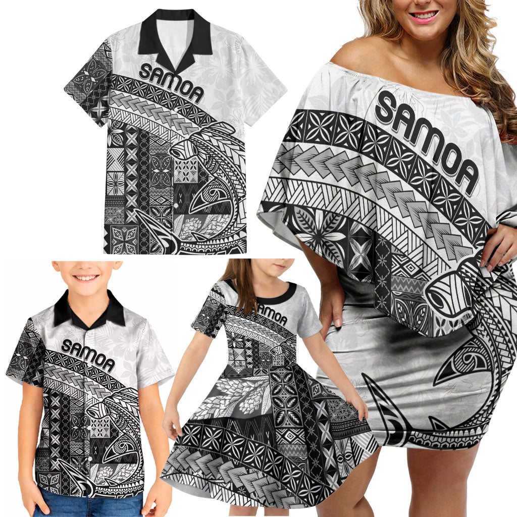 Samoa Mamanu Siapo Classic Black Family Matching Off Shoulder Short Dress and Hawaiian Shirt Tatau Malie LT7 - Polynesian Pride