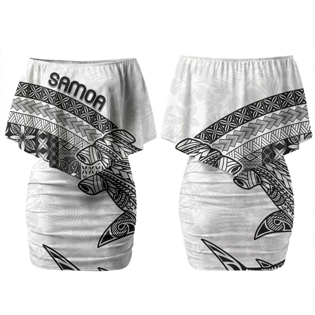 Samoa Mamanu Siapo Classic Black Family Matching Off Shoulder Short Dress and Hawaiian Shirt Tatau Malie