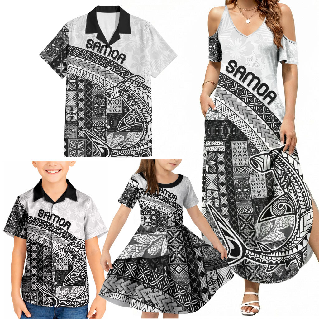 Samoa Mamanu Siapo Classic Black Family Matching Summer Maxi Dress and Hawaiian Shirt Tatau Malie