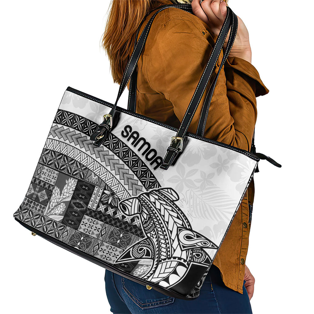 Samoa Mamanu Siapo Classic Black Leather Tote Bag Tatau Malie