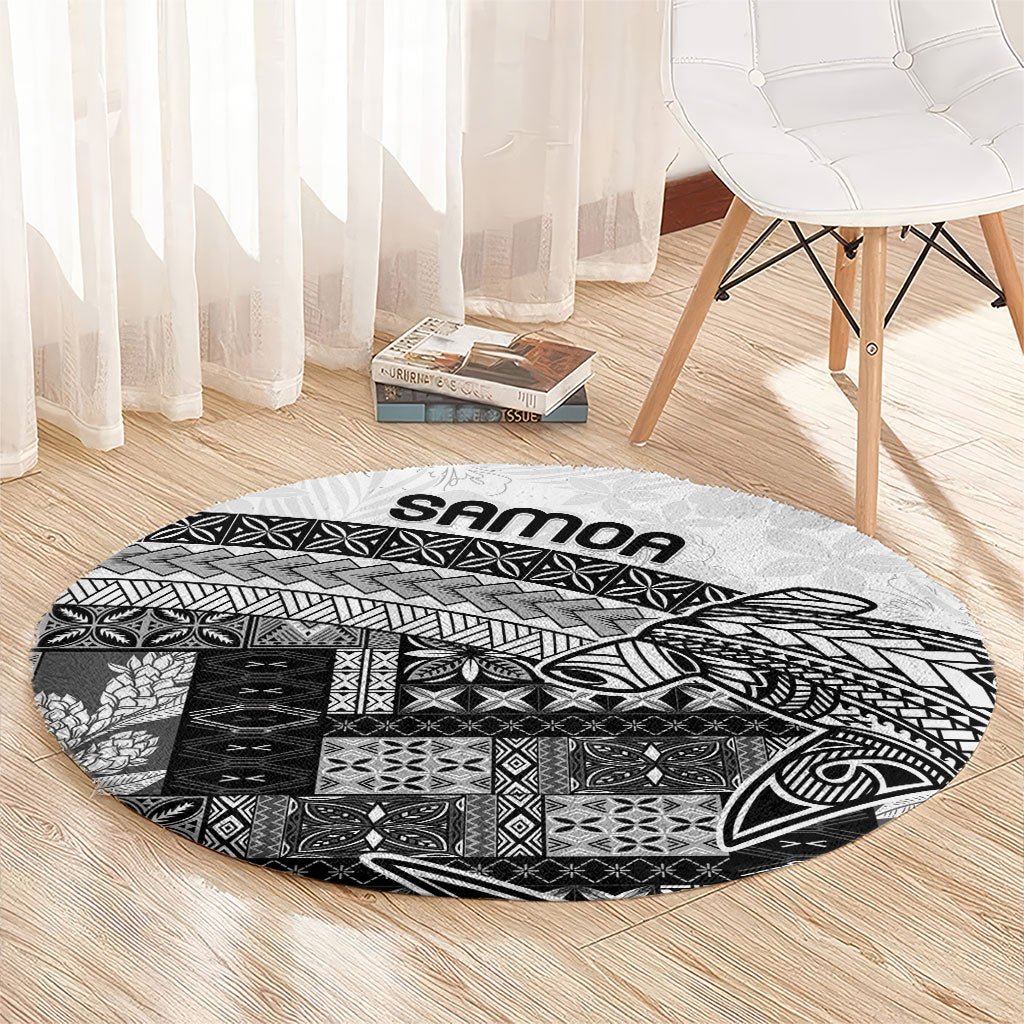 Samoa Mamanu Siapo Classic Black Round Carpet Tatau Malie