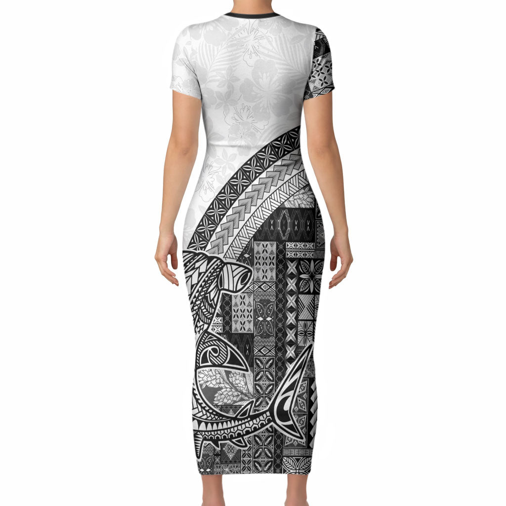 Samoa Mamanu Siapo Classic Black Short Sleeve Bodycon Dress Tatau Malie