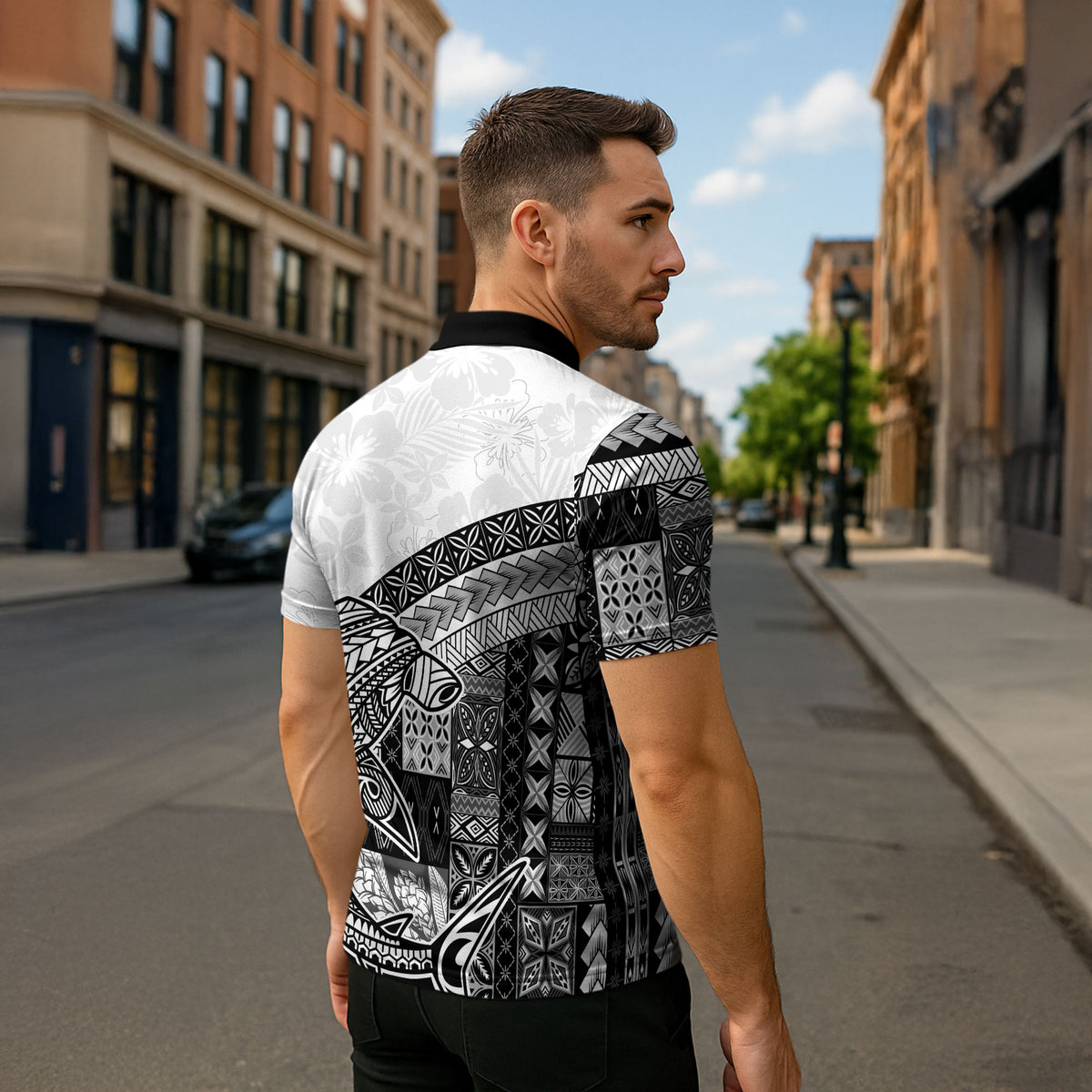 Samoa Mamanu Siapo Classic Black Zipper Polo Shirt Tatau Malie