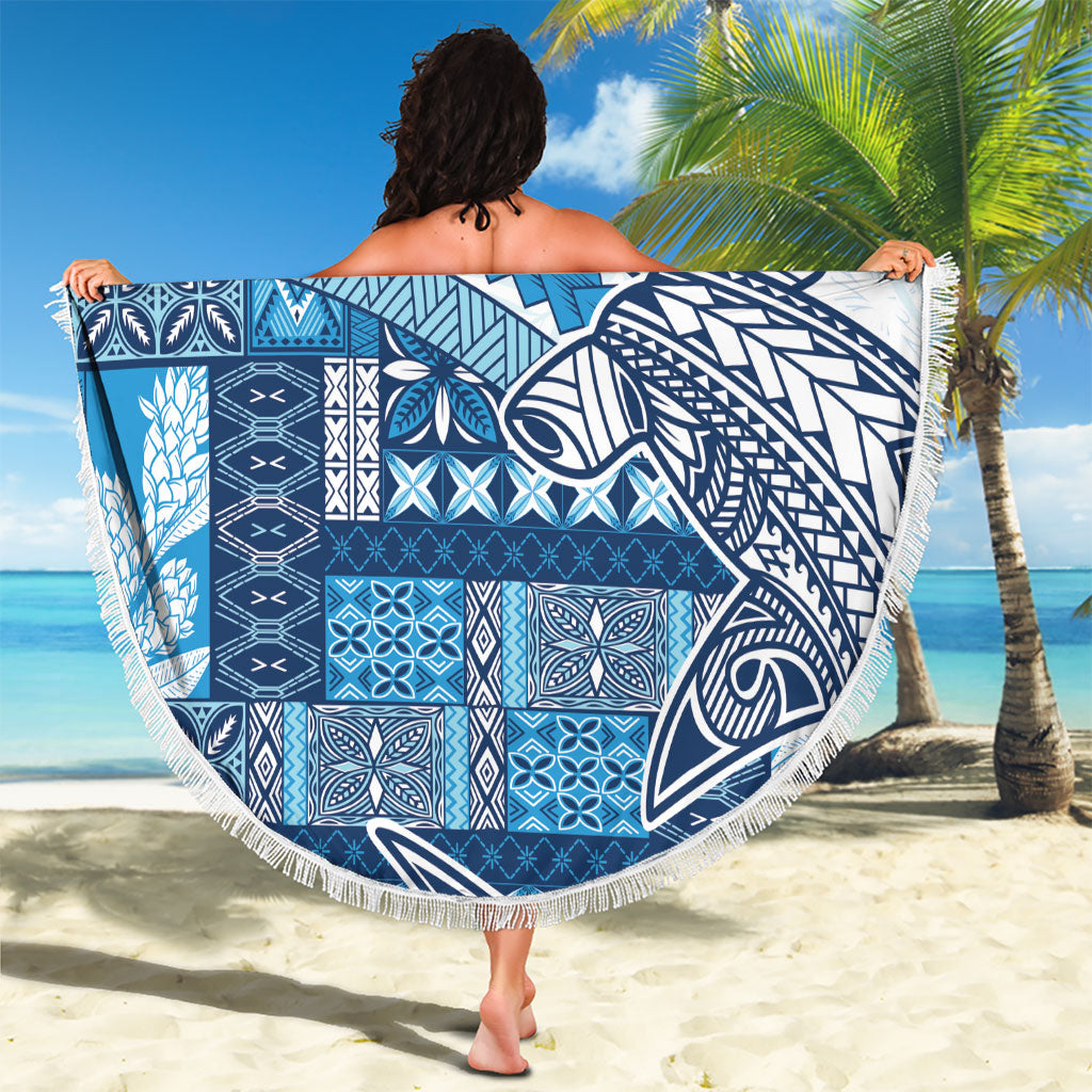 Samoa Mamanu Siapo Royal Blue Beach Blanket Tatau Malie