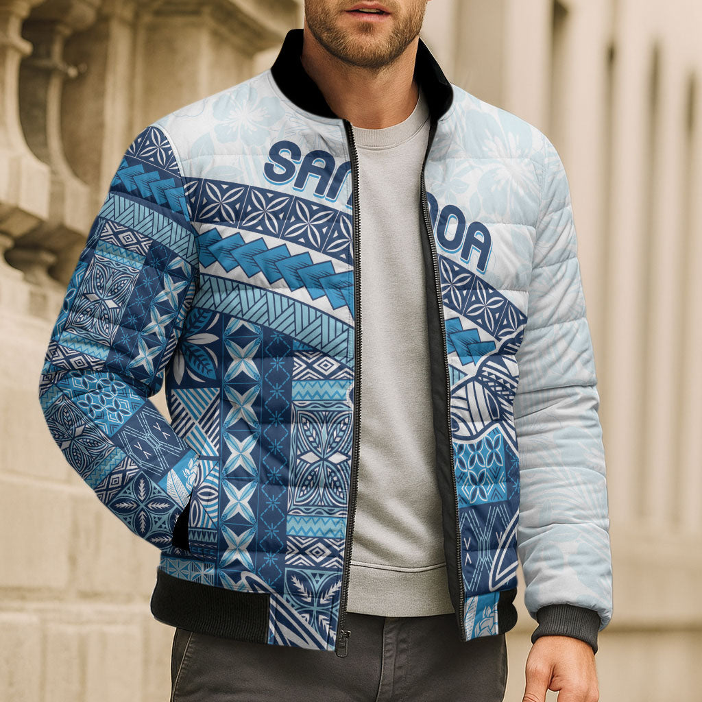 Samoa Mamanu Siapo Royal Blue Bomber Puffer Jacket Tatau Malie