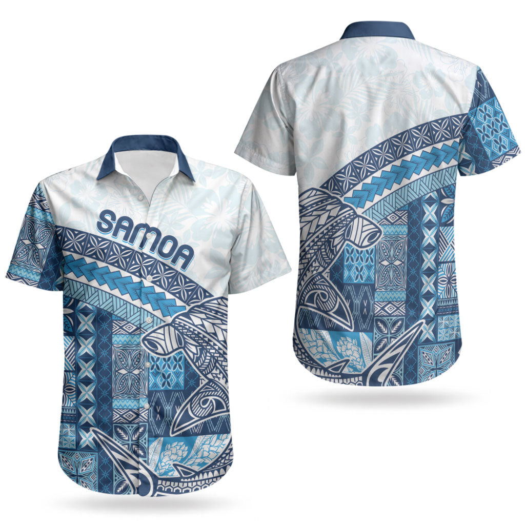 Samoa Mamanu Siapo Royal Blue Couples Matching Mermaid Dress and Hawaiian Shirt Tatau Malie