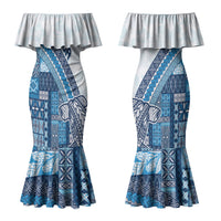 Samoa Mamanu Siapo Royal Blue Couples Matching Mermaid Dress and Long Sleeve Button Shirt Tatau Malie