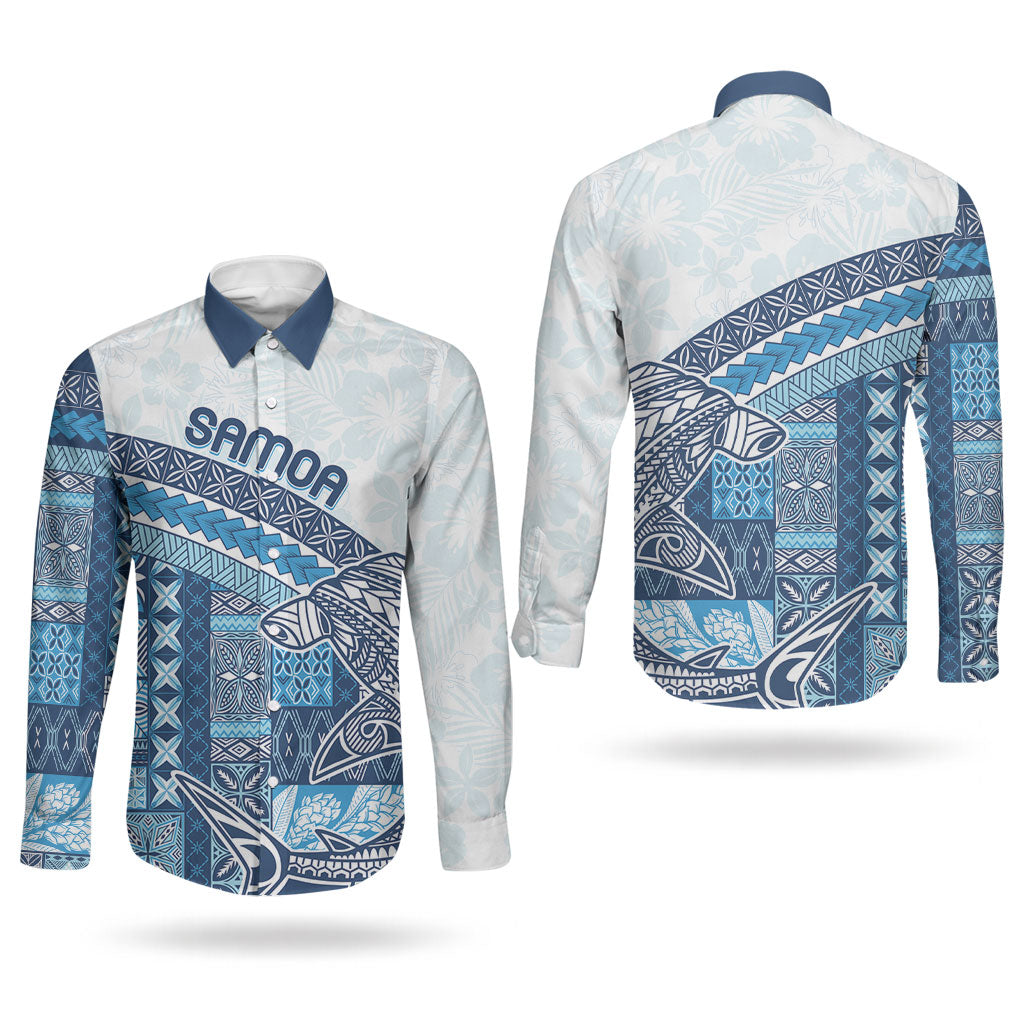 Samoa Mamanu Siapo Royal Blue Couples Matching Off Shoulder Maxi Dress and Long Sleeve Button Shirt Tatau Malie