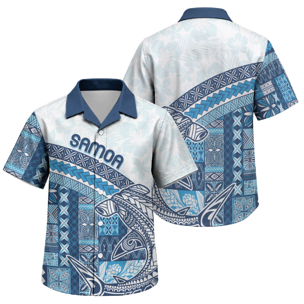 Samoa Mamanu Siapo Royal Blue Family Matching Off The Shoulder Long Sleeve Dress and Hawaiian Shirt Tatau Malie