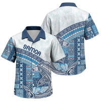 Samoa Mamanu Siapo Royal Blue Family Matching Off Shoulder Maxi Dress and Hawaiian Shirt Tatau Malie
