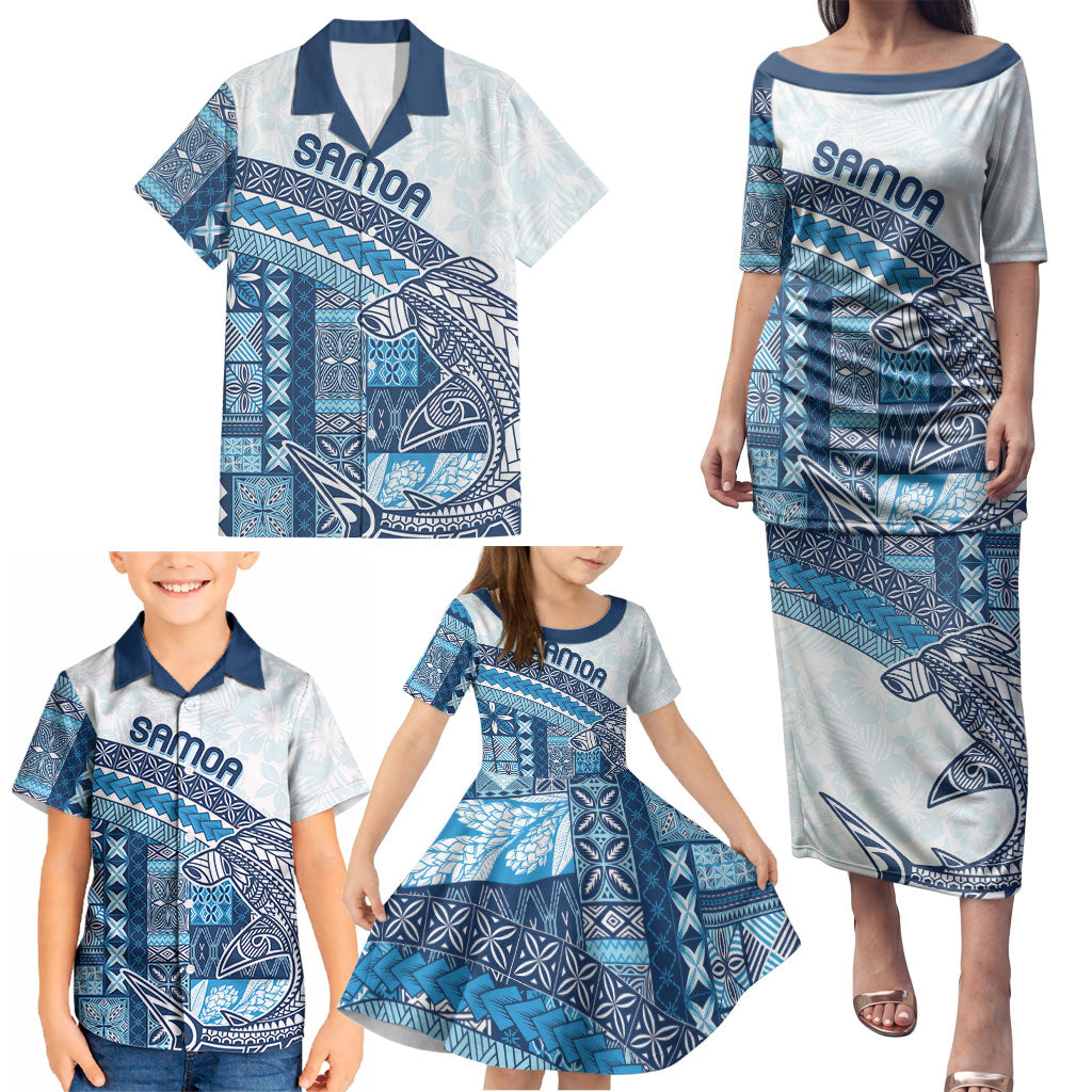 Samoa Mamanu Siapo Royal Blue Family Matching Puletasi and Hawaiian Shirt Tatau Malie LT7 - Polynesian Pride