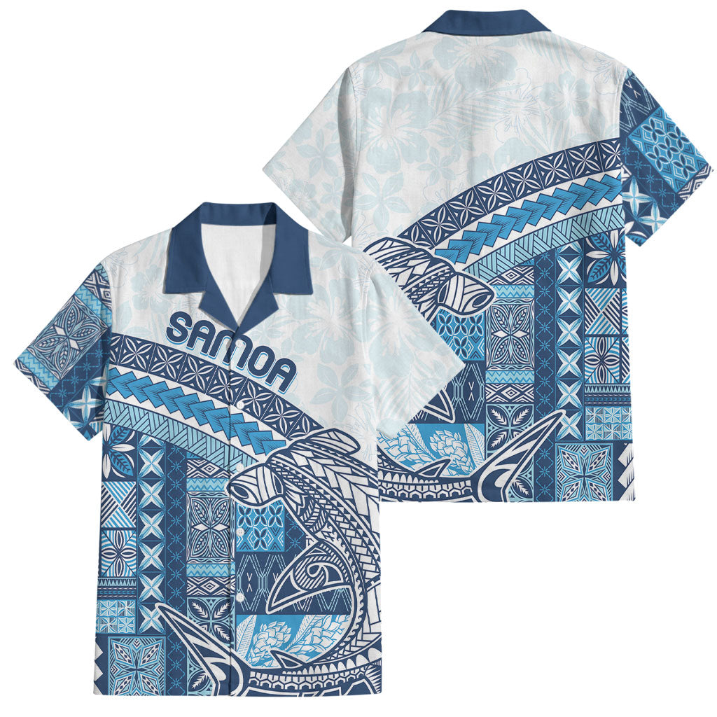Samoa Mamanu Siapo Royal Blue Family Matching Puletasi and Hawaiian Shirt Tatau Malie