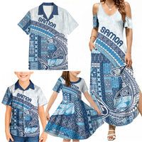 Samoa Mamanu Siapo Royal Blue Family Matching Summer Maxi Dress and Hawaiian Shirt Tatau Malie