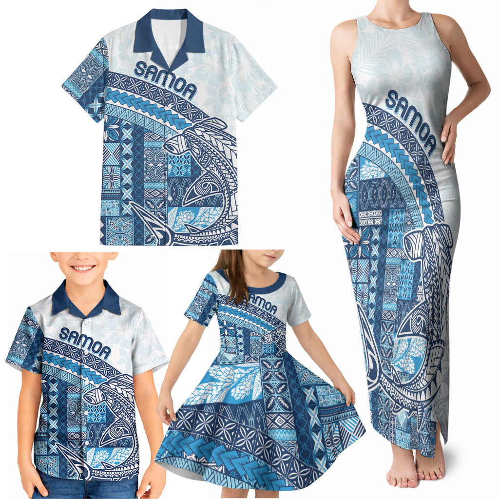 Samoa Mamanu Siapo Royal Blue Family Matching Tank Maxi Dress and Hawaiian Shirt Tatau Malie LT7 - Polynesian Pride
