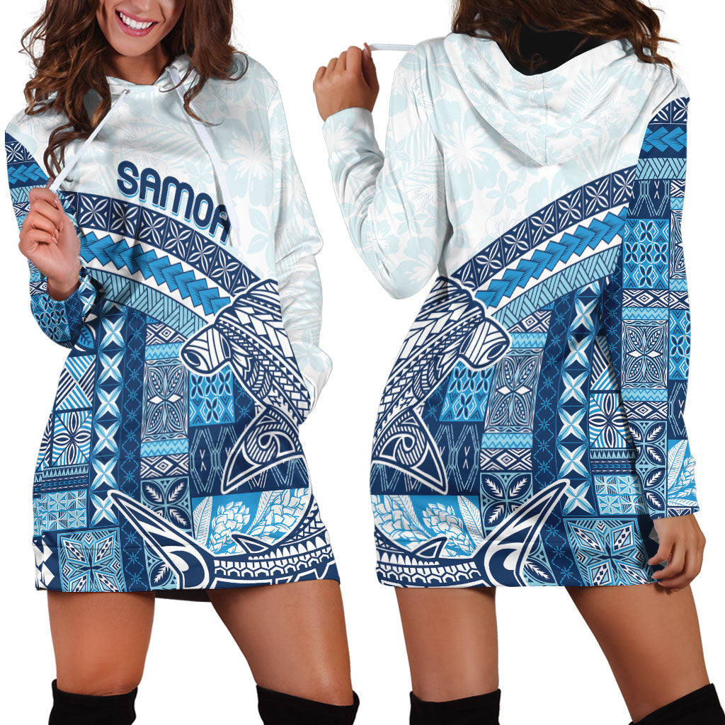 Samoa Mamanu Siapo Royal Blue Hoodie Dress Tatau Malie