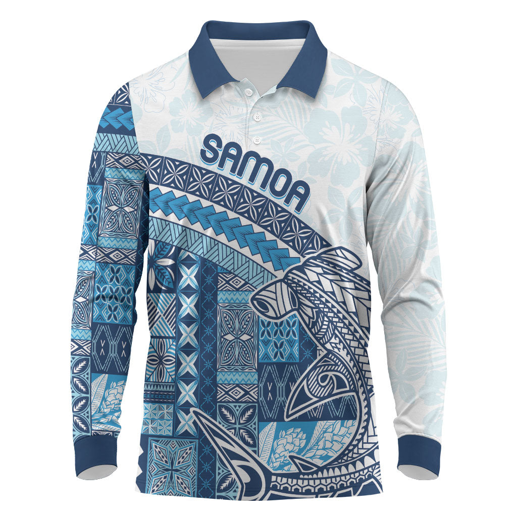 Samoa Mamanu Siapo Royal Blue Long Sleeve Polo Shirt Tatau Malie